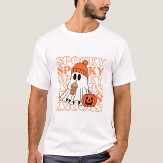 Heren T-shirt met Halloween-geest en trendy oranje
