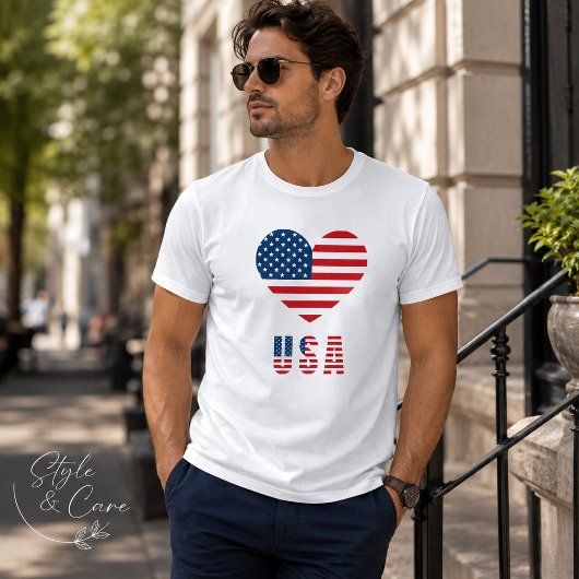Heren T-shirt met hartontwerp in de vlag van de VS