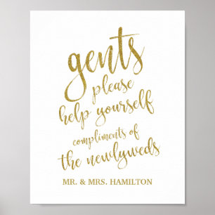 Heren Toilet Mand Basket Glitter 8x10 Trouwbord Poster