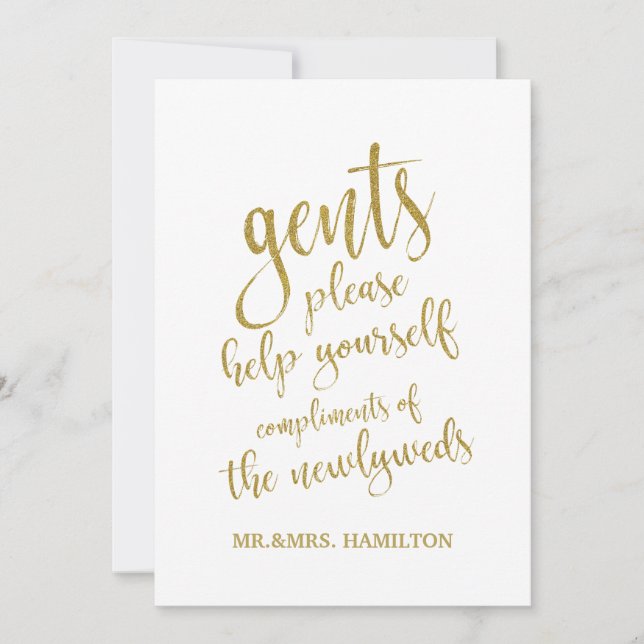 Heren Toilet Mandje Goud Betaalbaar Huwelijk Bord (Voorkant)