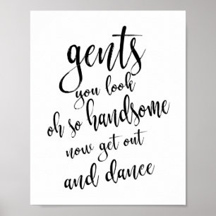 Heren Toilet Zwart en Wit 8x10 Trouwbord Poster