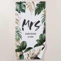 Heren tropicale blad & typografie strandhanddoek