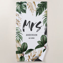Heren tropicale blad & typografie strandhanddoek strandlaken