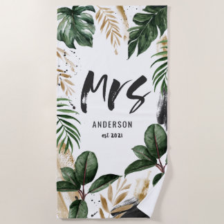 Heren tropicale blad & typografie strandhanddoek strandlaken