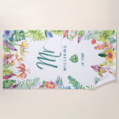 Heren Tropisch Bloem Waterverf Script Typografie Strandlaken (Voorkant)