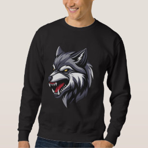 Heren trui met boze wolf print en boos gezicht