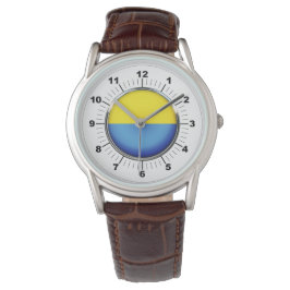 Heren Ukraine Vlag Bruine Leren Band Horloge