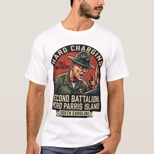 Heren USMC Hard Charging Drill Instructor Parris I T-shirt (Voorkant)