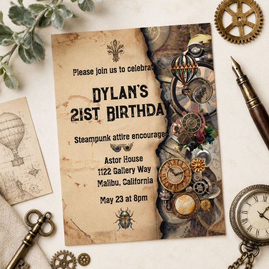 Heren Vintage Steampunk 21e Verjaardag Steampunk Kaart