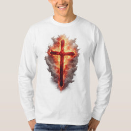 Heren Vlammend Christelijk Kruis Lange Mouwen T-sh T-shirt