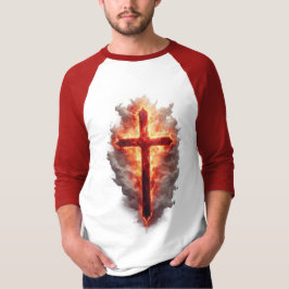 Heren vlammende christelijke kruis honkbal T-shirt