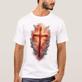 Heren vlammende christelijke kruis T-shirt