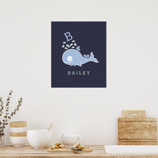 Heren walvis das monogram jongens kinderkamer muur poster (Keuken)