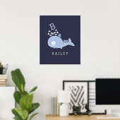 Heren walvis strikje monogram jongens kinderkamer poster (Thuiskantoor)