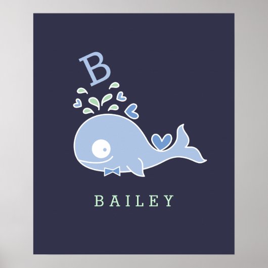 Heren walvis strikje monogram jongens kinderkamer poster (Voorkant)