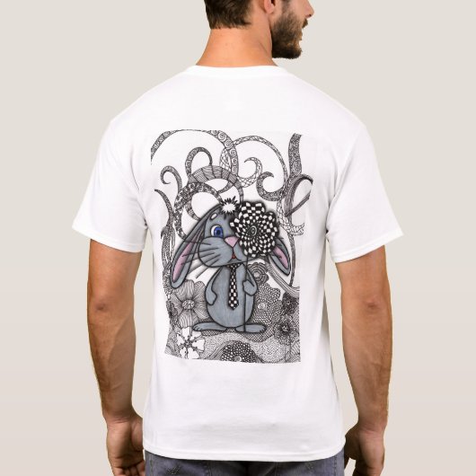 Heren wit T-shirt Zentangle Bunny achterkant bedru (Achterkant)