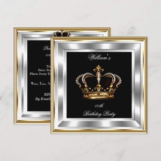 Heren Zwart Goud Zilver Verjaardag Prins Koning Kaart (Voorkant / Achterkant)