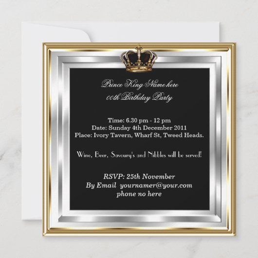 Heren Zwart Goud Zilver Verjaardag Prins Koning Kaart (Achterkant)