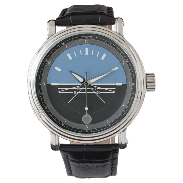 Heren Zwarte Leren Horloge Aviation (Voorkant)