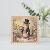 Herenhoed Kat – Vintage Valentijnsdag Kaart (Staand voorkant)