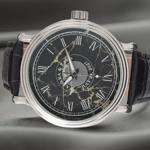 Herenhorloge met zwart namaakmarmeren plaatje - Le Horloge