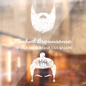 Herenkapper hipster baard snor wit raamsticker (Vel 2)