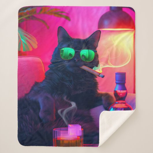 Herenkat drinkt Whiskey | Grappige Bar Sherpa Deken (Voorkant)