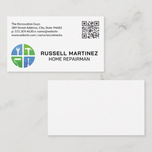 Herenovatie Gereedschap | Timmermanspictogrammen  Visitekaartje (Voorkant / Achterkant)