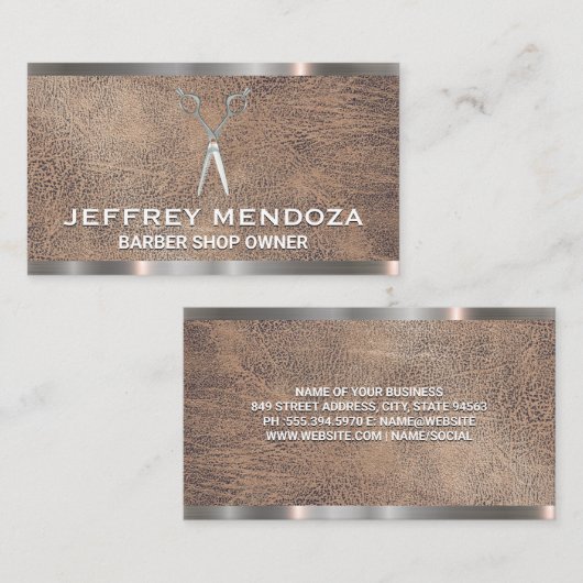 Herensalon | Scharen |  Leren Metalen Afwerking  Visitekaartje (Voorkant / Achterkant)