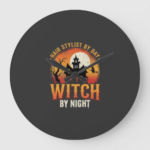 Herenstylist Heks Halloween Vintage Ontwerp_1 Grote Klok