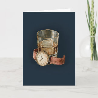 Herenwhisky en horloge aquarelkaart bedankkaart