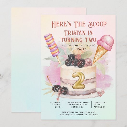 Here's The Scoop 2nd Birthday Ice Cream Party Kaart (Voorkant / Achterkant)