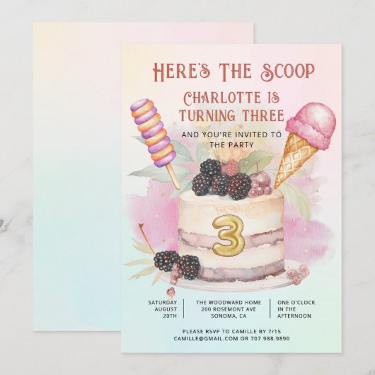 Here's The Scoop 3rd Birthday Ice Cream Party Kaart (Voorkant / Achterkant)