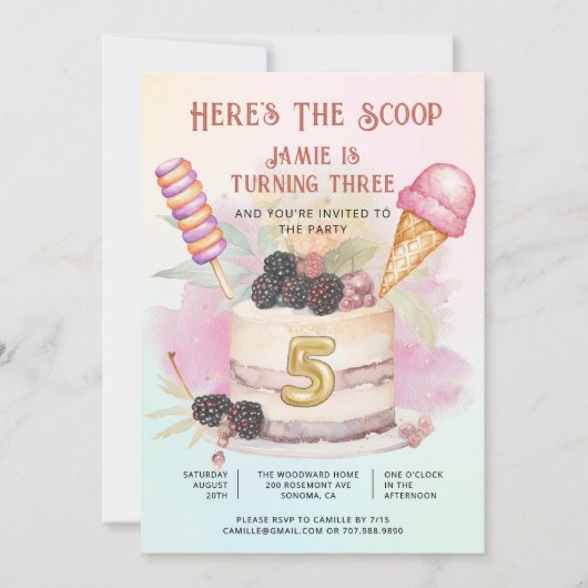 Here's The Scoop 5th Birthday Ice Cream Party Kaart (Voorkant)