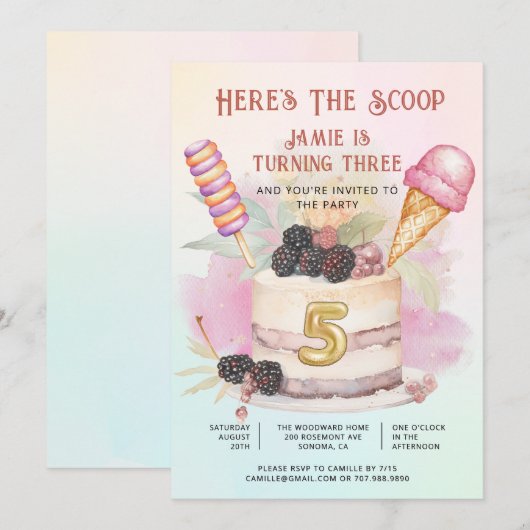 Here's The Scoop 5th Birthday Ice Cream Party Kaart (Voorkant / Achterkant)
