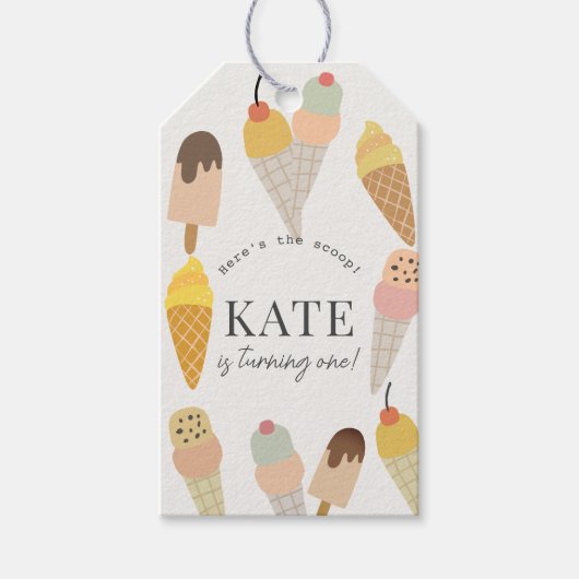 Here's the Scoop Colorful Ice Cream 1st Birthday Cadeaulabel (Voorkant)