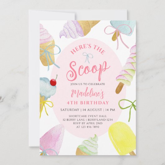 Here's the Scoop Ice Cream Birthday Party Kaart (Voorkant)