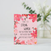 Here's to Strong Women Cherry Red & Pink Floral Briefkaart (Staand voorkant)