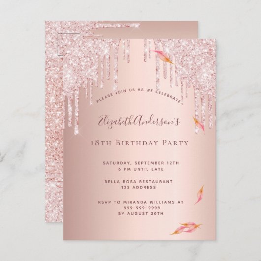 Herfst 18e verjaardag roos goudglitter uitnodiging (Voorkant / Achterkant)