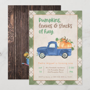 Herfst 1e verjaardag Pumpkin Truck Boy Rustic Kaart