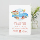 Herfst 1e Verjaardags Pompoen Blauwe Vrachtwagen Kaart (Staand voorkant)