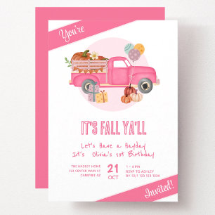 Herfst 1e Verjaardags Pompoen Roze Vrachtwagen Kaart
