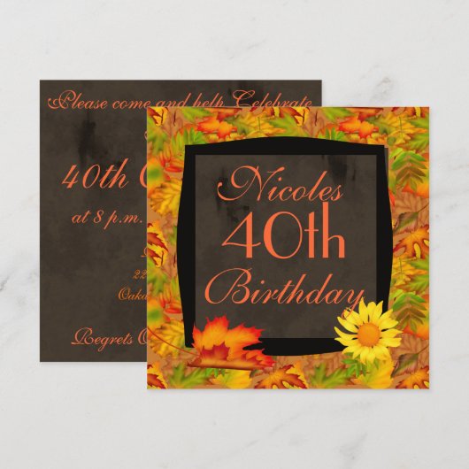 HERFST 40e BIRTHDAY-INVITATIE Kaart (Voorkant / Achterkant)