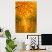 Herfst 4, Golden Leaves, Quiet River, seizoensgebo Poster (Thuiskantoor)