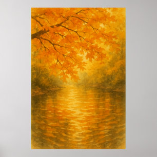 Herfst 4, Golden Leaves, Quiet River, seizoensgebo Poster