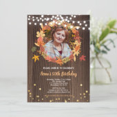 Herfst 50e verjaardag foto uitnodigen krans hout kaart (Staand voorkant)