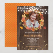 Herfst 50e verjaardag foto uitnodigen krans hout kaart (Voorkant / Achterkant)