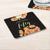 Herfst 50e Verjaardag Party Sinaasappel Bloemen Kartonnen Onderzetters (Schuin)