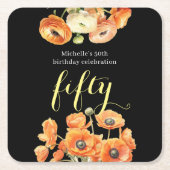 Herfst 50e Verjaardag Party Sinaasappel Bloemen Kartonnen Onderzetters (Voorkant)