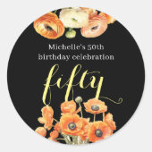 Herfst 50ste Verjaardag Party Sinaasappel Blossom Ronde Sticker (Voorkant)